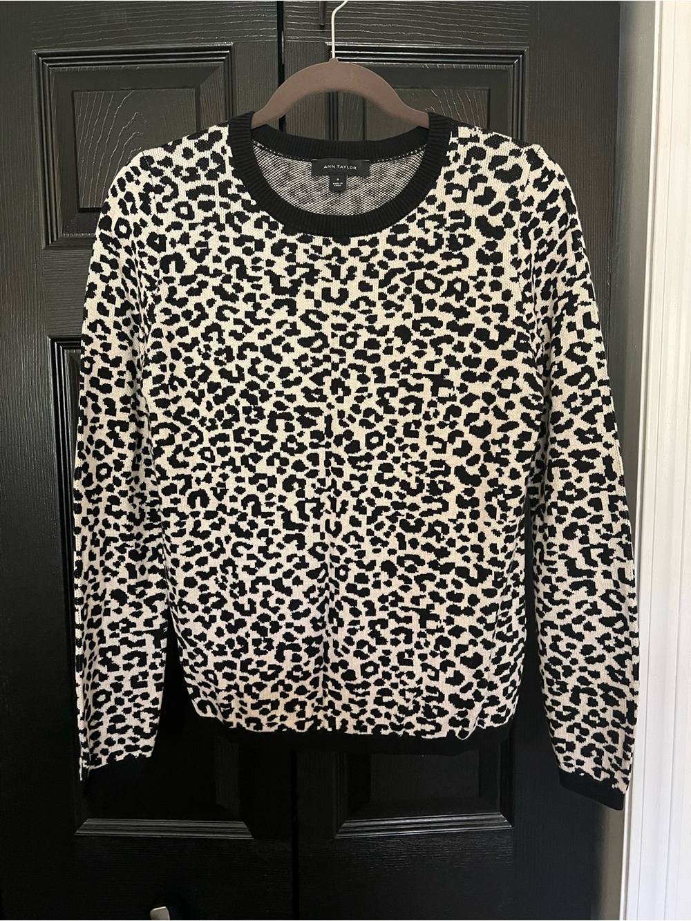 Ann Taylor | Black and White Leopard-Print Crewneck Sweater